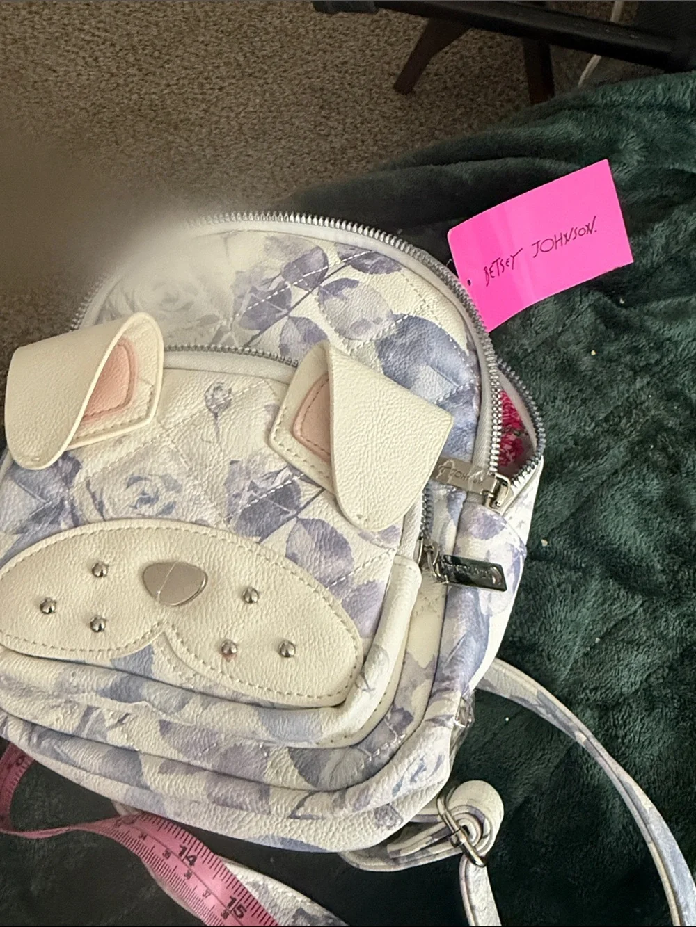 Betsey Johnson Cream and Lavender Floral Mini Backpack